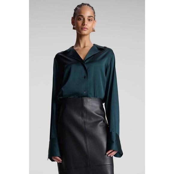 ALC Kass LS Silk Blend Blouse in Forest Green 8 - Picture 1 of 4